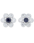 Lab Diamond & Lab Sapphire Flower Earrings in 14K White Gold