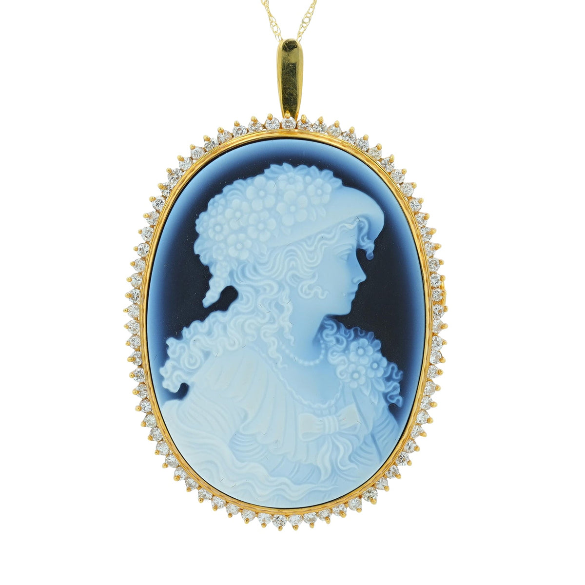 18K YG 1.19 CTW Diamond Cameo Brooch