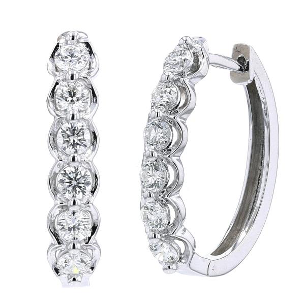 14K WG 1 CTW Diamond Hoops