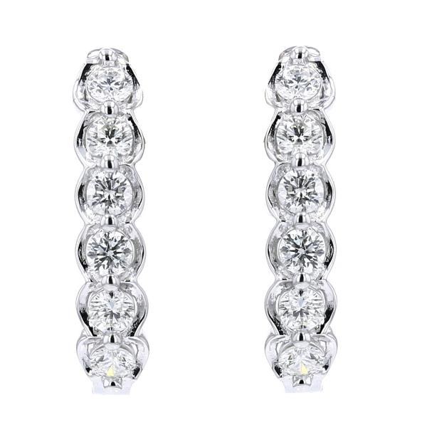 14K WG 1 CTW Diamond Hoops