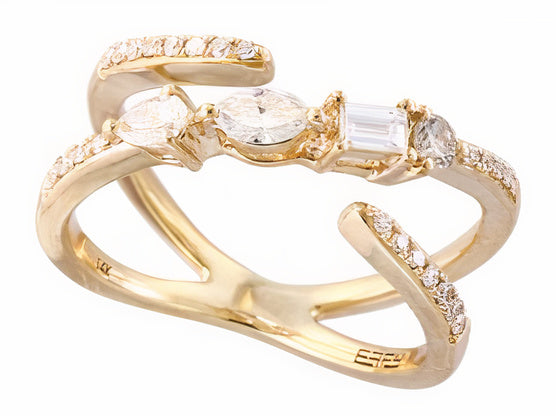 14K EFFY YG 0.46 CT Diamond Crossover Ring