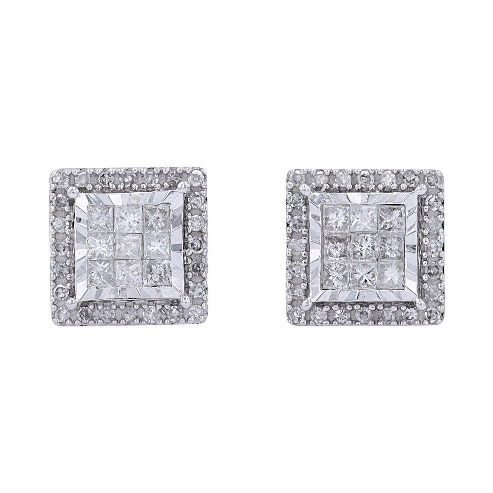 10K WG 1 CTW Diamond Square Cluster Studs