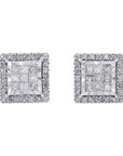 10K WG 1 CTW Diamond Square Cluster Studs