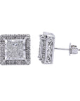 10K WG 1 CTW Diamond Square Cluster Studs