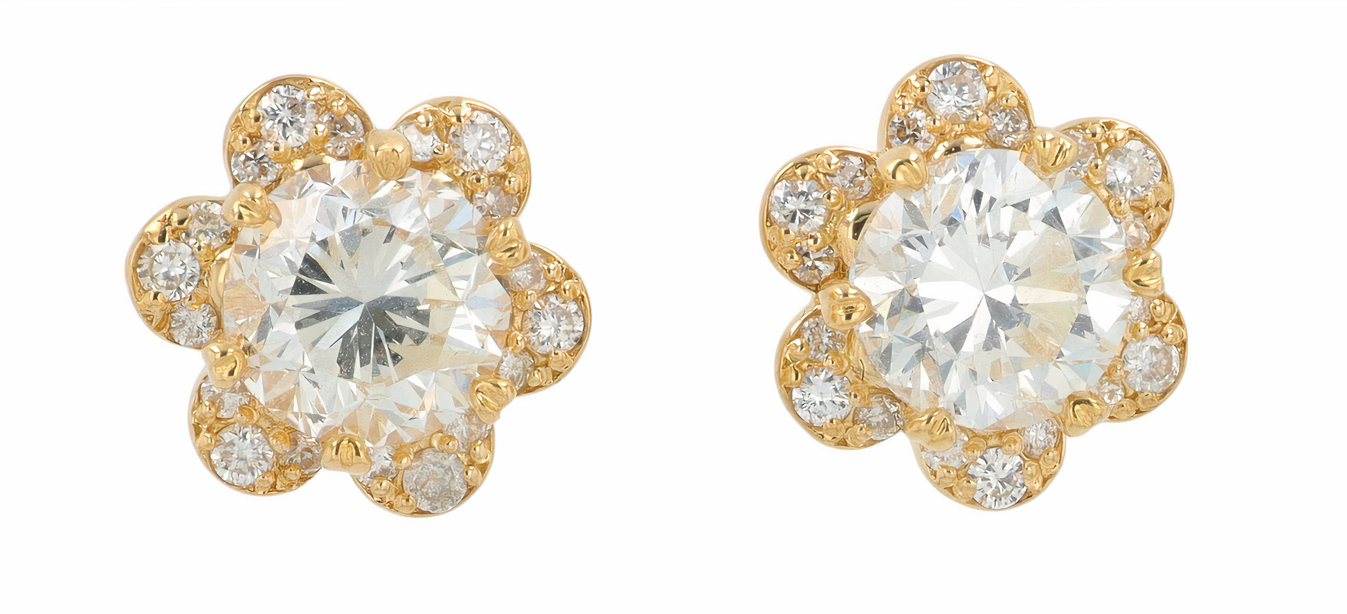 18K YG 2.03 CTR Diamond Flower Studs