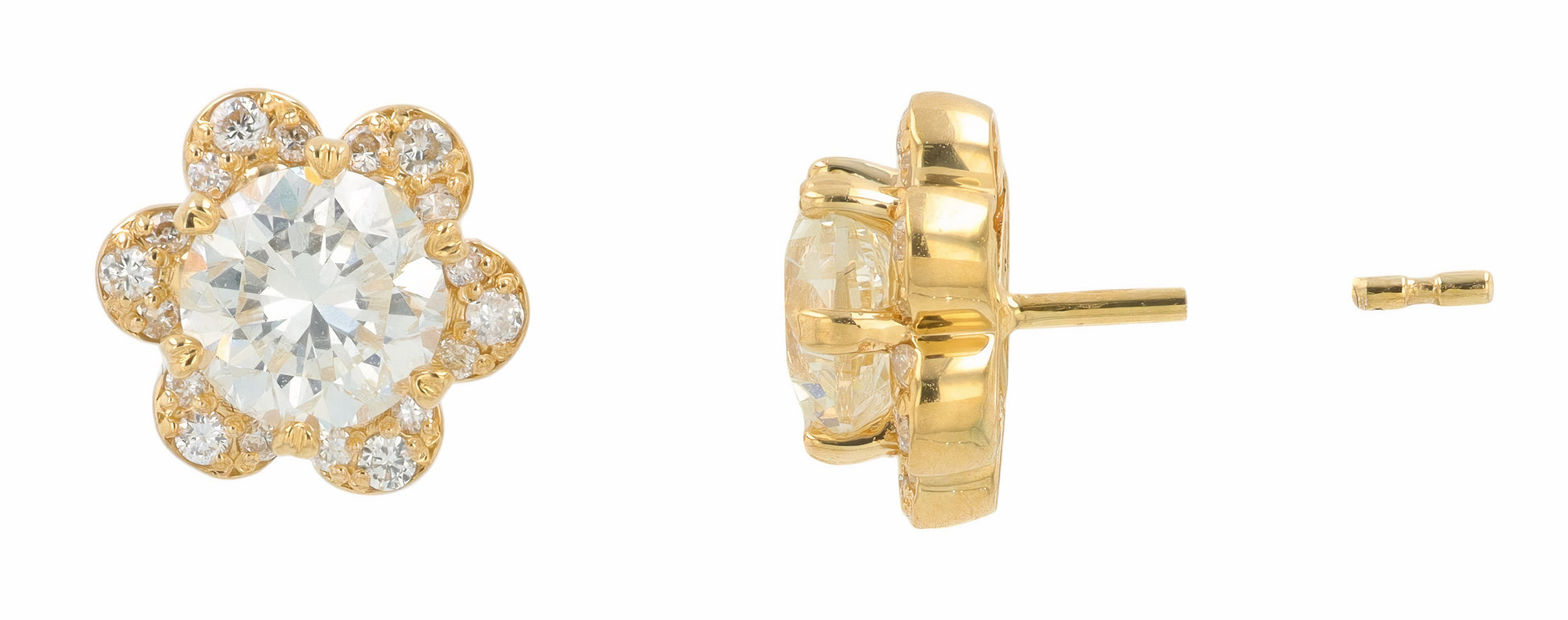 18K YG 2.03 CTR Diamond Flower Studs