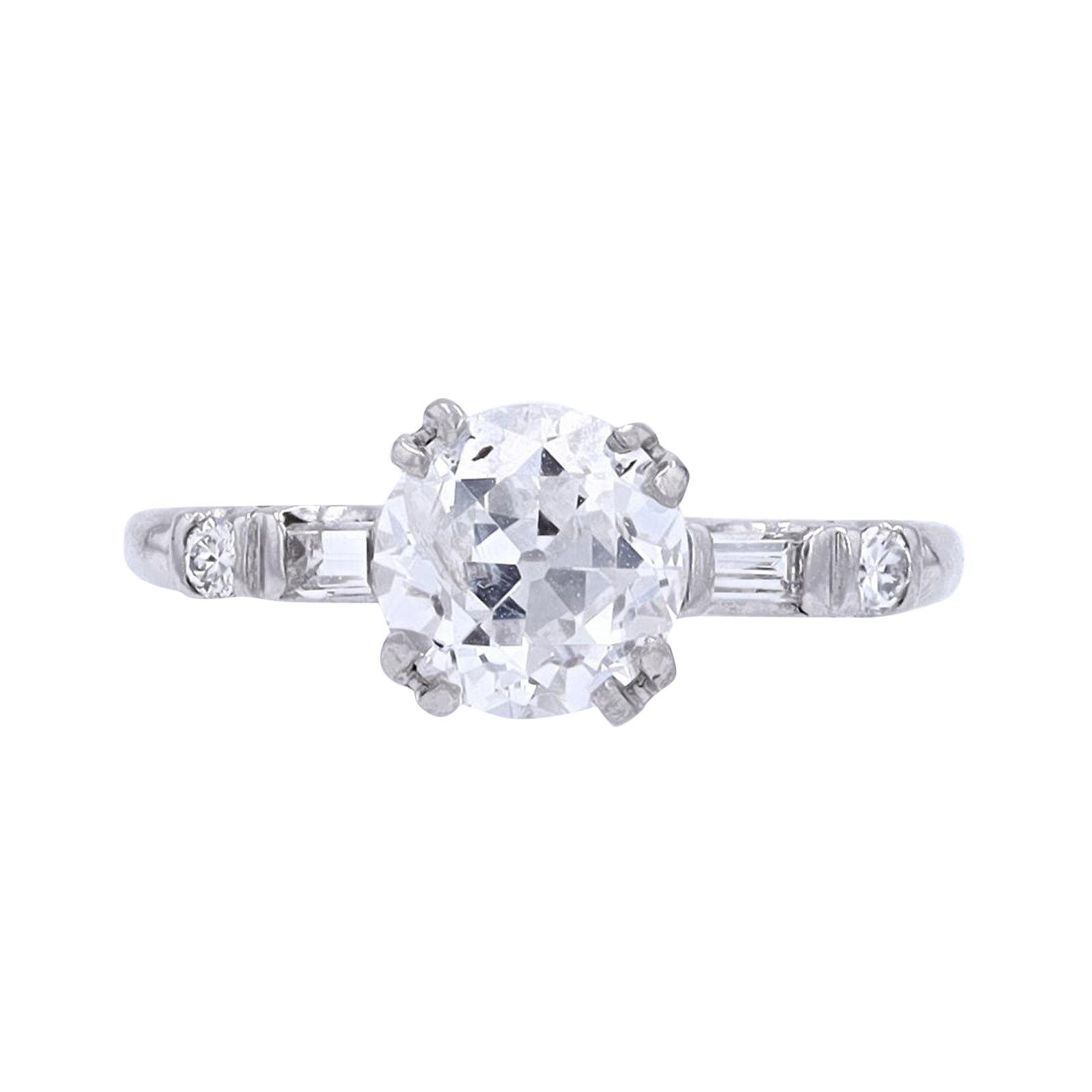Platinum 1.59 CT OId Mine Cut Center Engagement Ring