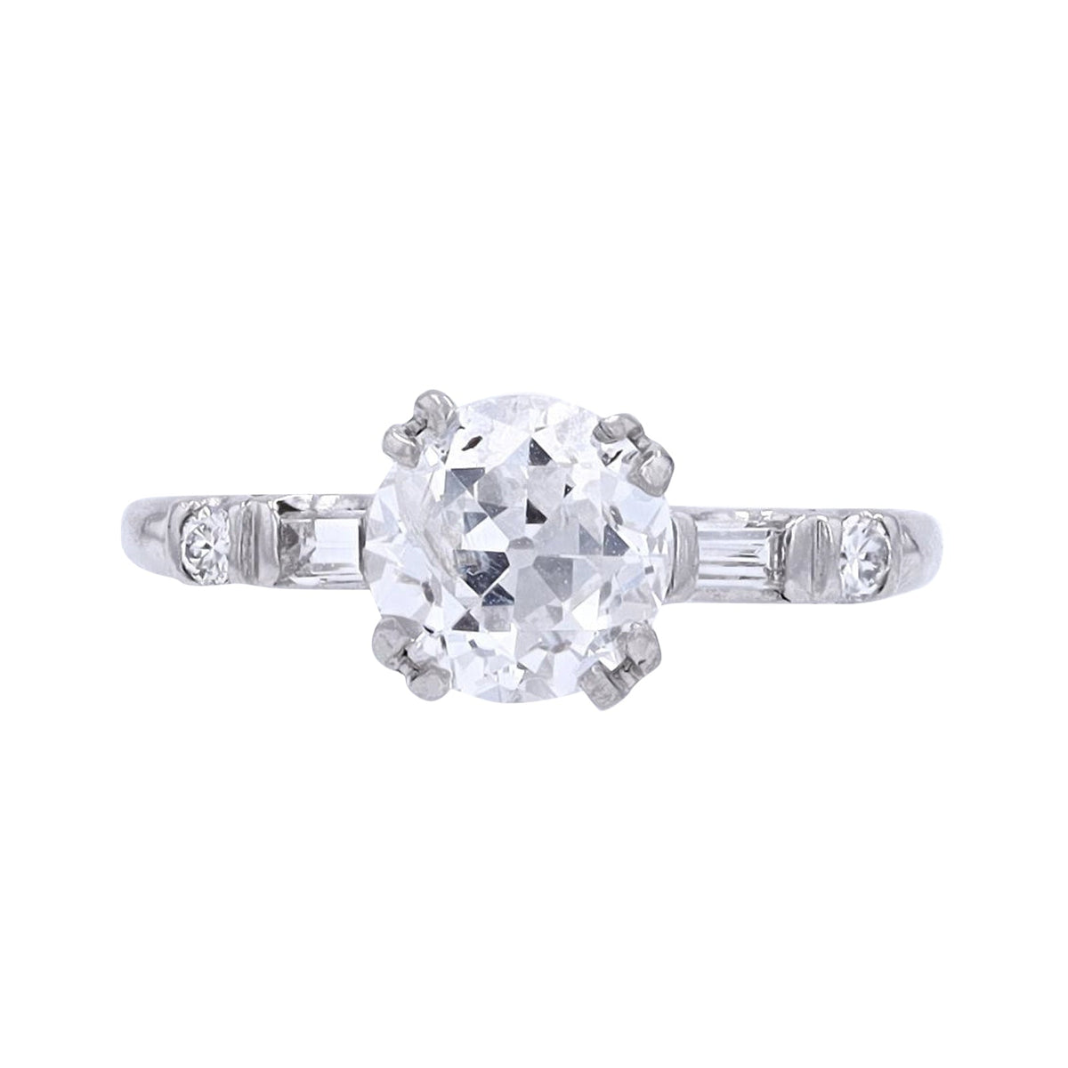 Platinum 1.59 CT OId Mine Cut Center Engagement Ring