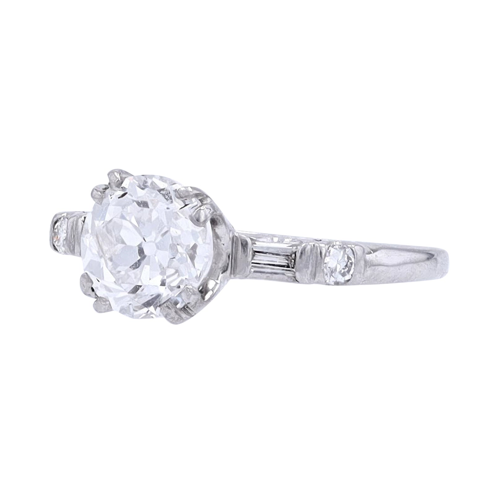 Platinum 1.59 CT OId Mine Cut Center Engagement Ring
