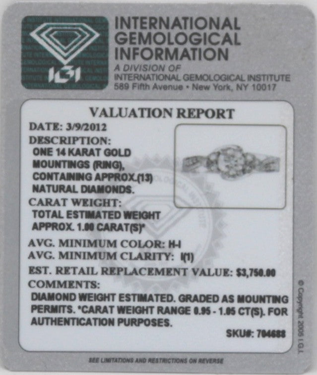14K WG 3/4 CTR Engagement Ring<p><strong>IGI Valuation Report Available</p></strong>