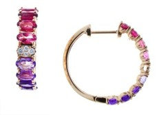14K EFFY RG 3.30 CT Pink Tourmaline & Amethyst Hoops