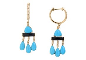 14K EFFY YG Turquoise & Black Onyx Chandelier Earrings