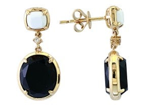 14K EFFY YG Black Onyx & White Agate Earrings