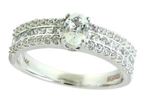 14K EFFY WG White Sapphire Oval Center Engagement Ring