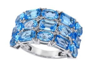 14K EFFY WG Three Row Blue Topaz Ring