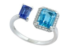 14K EFFY WG Blue Topaz & Sapphire Cuff Ring