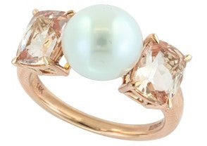 14K EFFY RG Freshwater Pearl Center Three Stone Ring