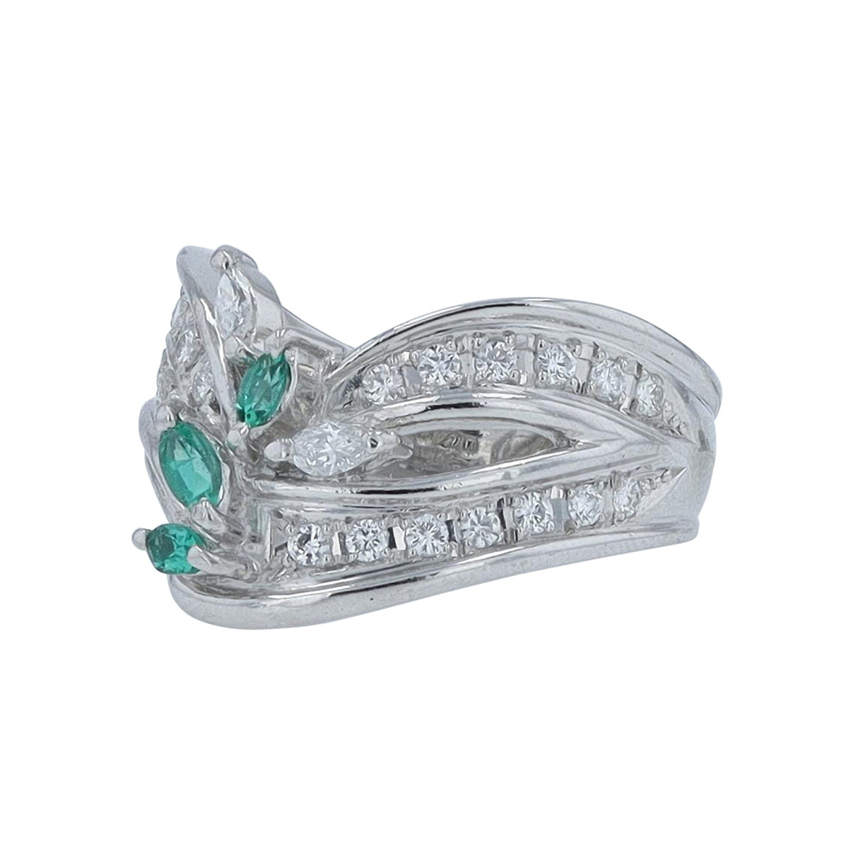 PT900 0.20 CT Emerald Three Stone Ring