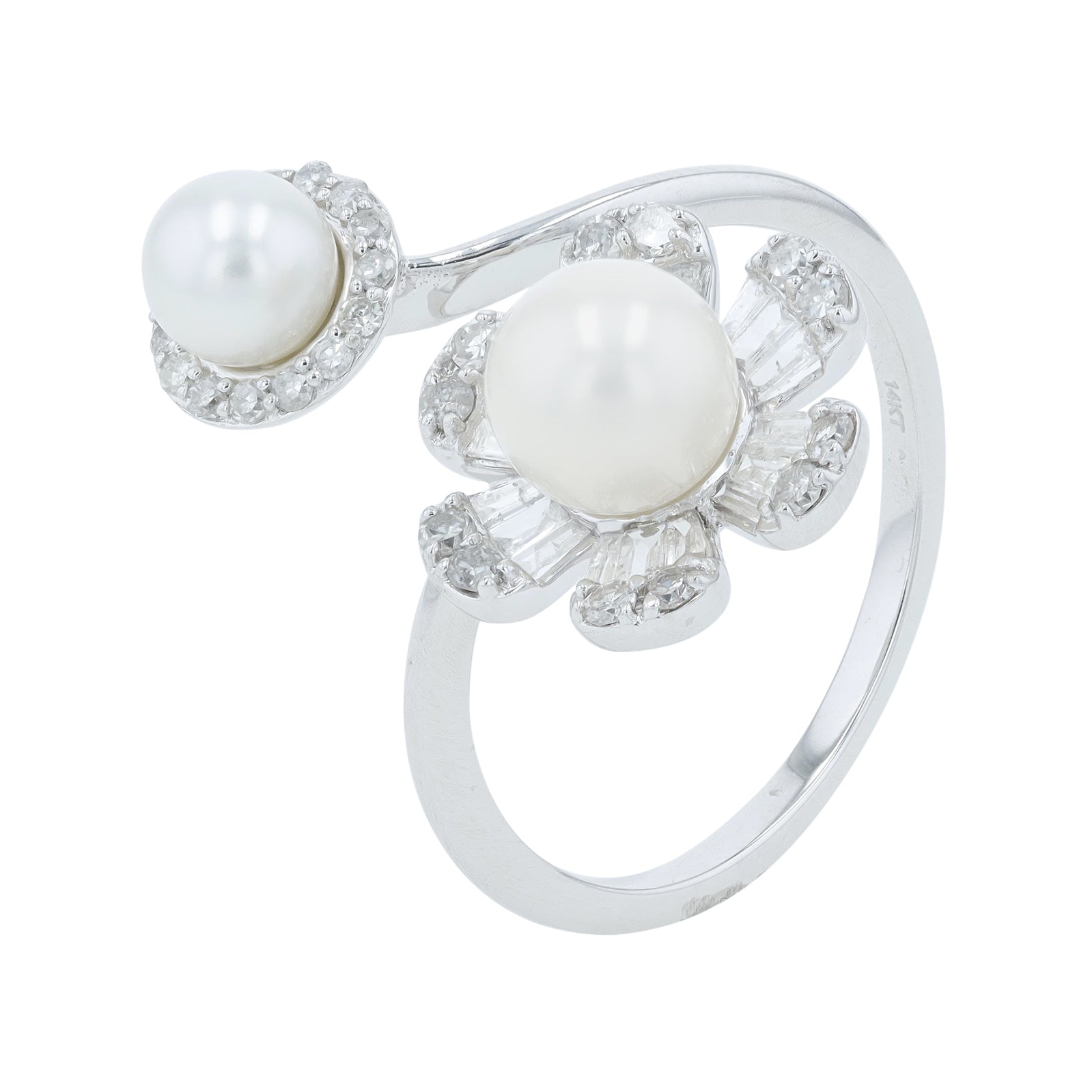 14K WG Pearl Flower Bypass Ring