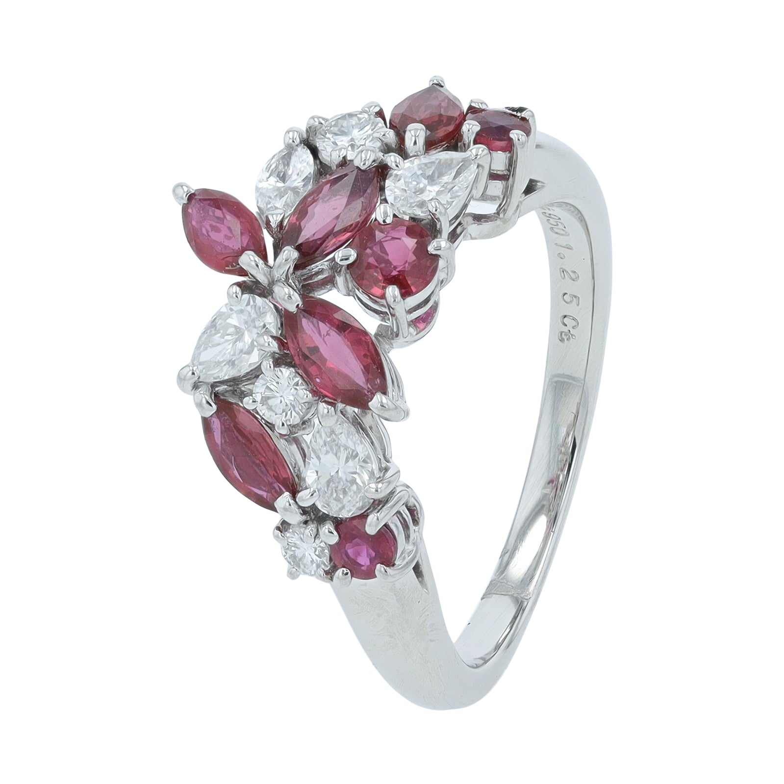 PT950 1.25 CTW Ruby Chevron Ring
