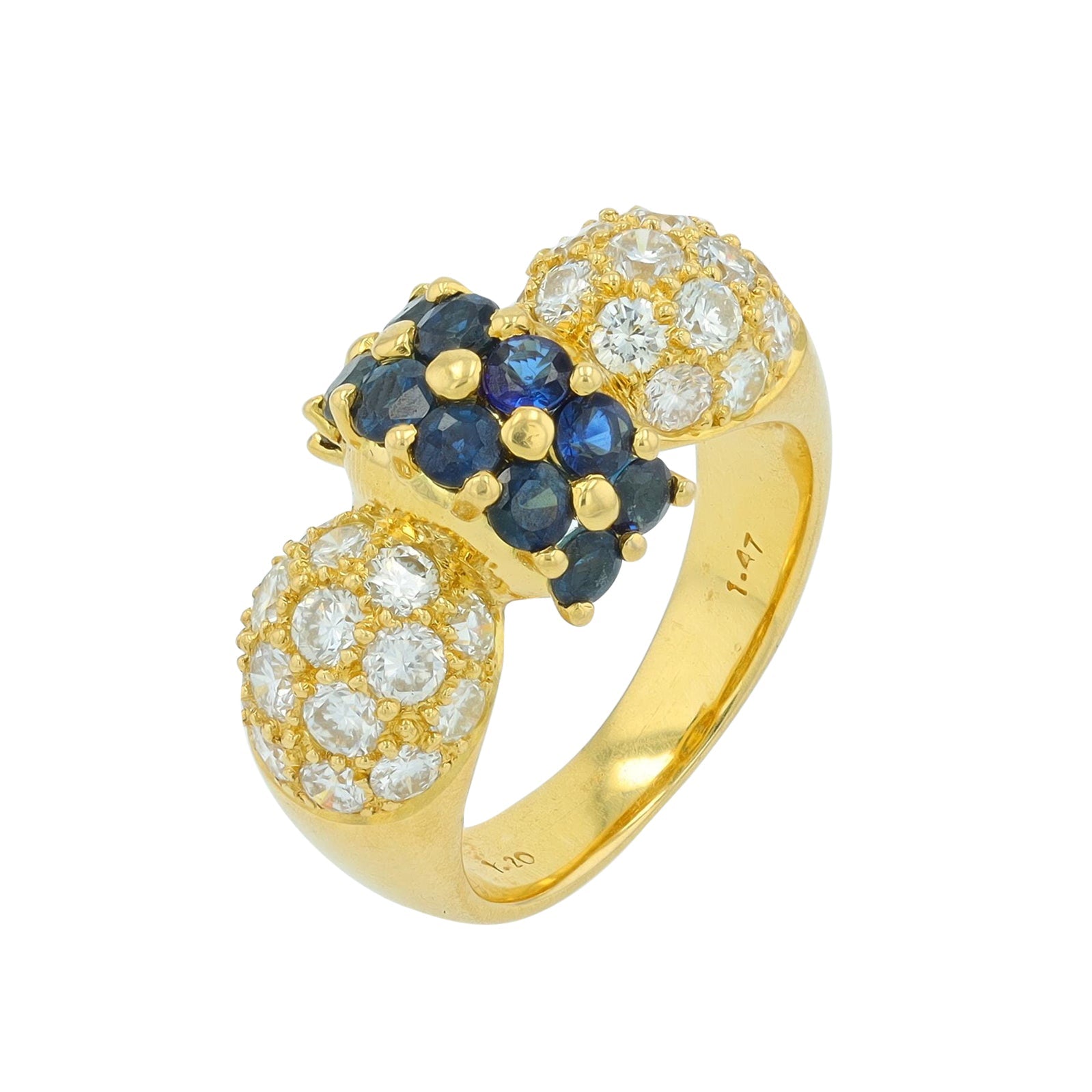 18K YG 1.47 CT Sapphire Cluster Center Ring
