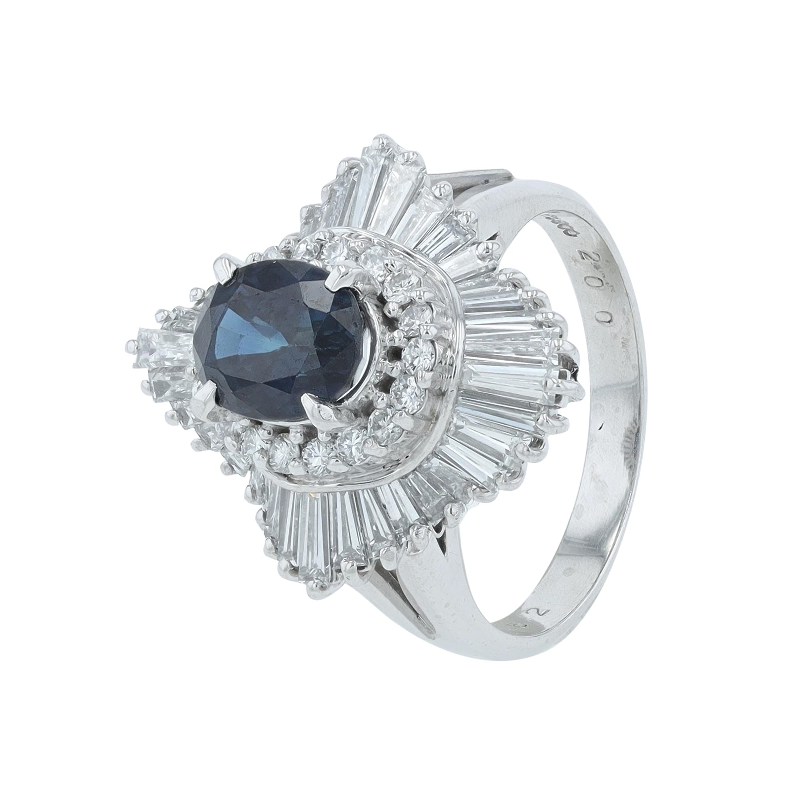 PT900 2 CT Sapphire Center Ballerina Ring