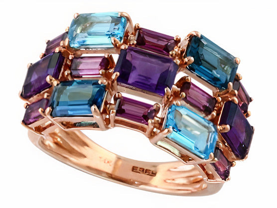 14K EFFY RG 5.20 CT Multicolor Wide Ring