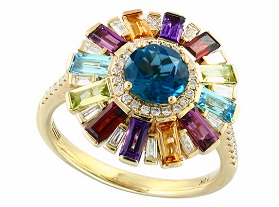 14K EFFY YG 2.80 CT Multicolor Halo Ring