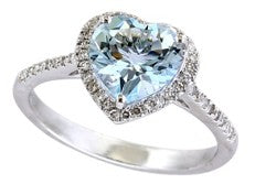 14K EFFY WG 1.55 CT Aqua Heart Ring