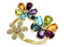 14K EFFY YG 4.65 CT Multicolor Flower Bypass Ring