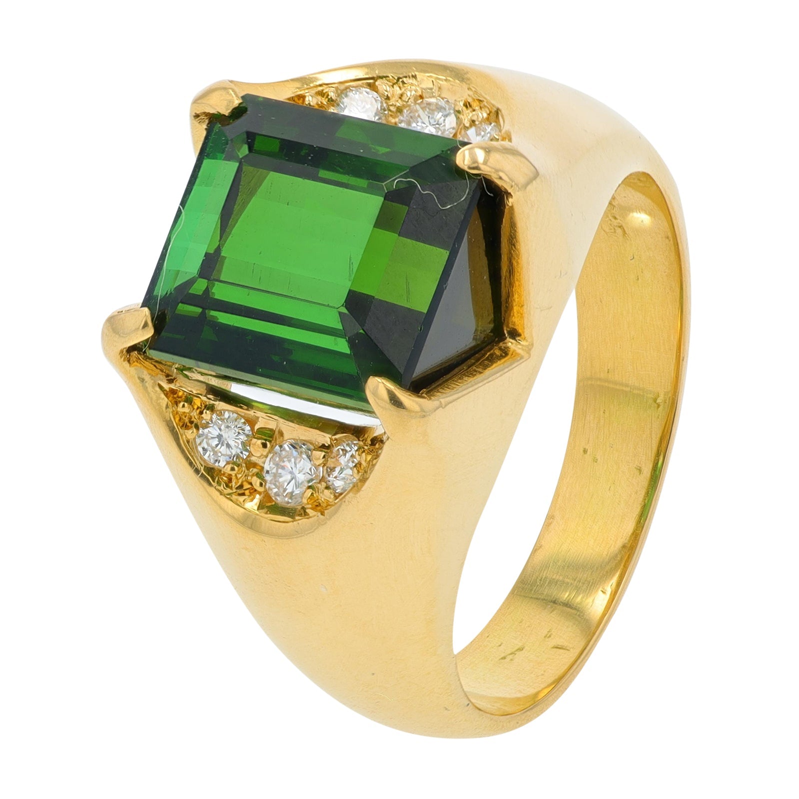 18K YG 6.55 CT Green Tourmaline Ring