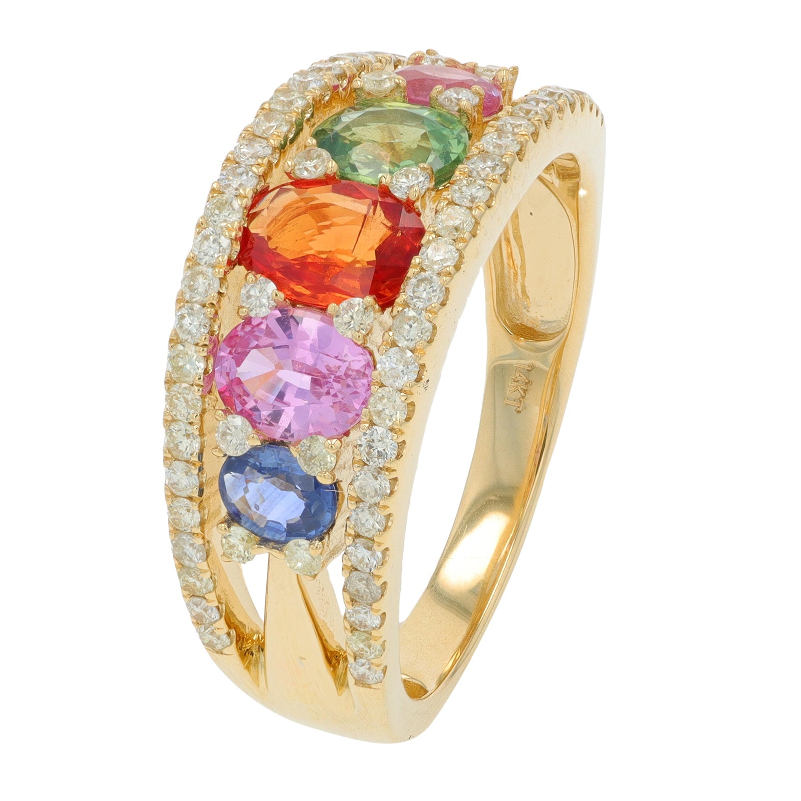 14K YG 1.80 CT Multi Sapphire Ring