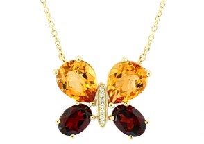 14K EFFY YG Gemstone Butterfly Necklace