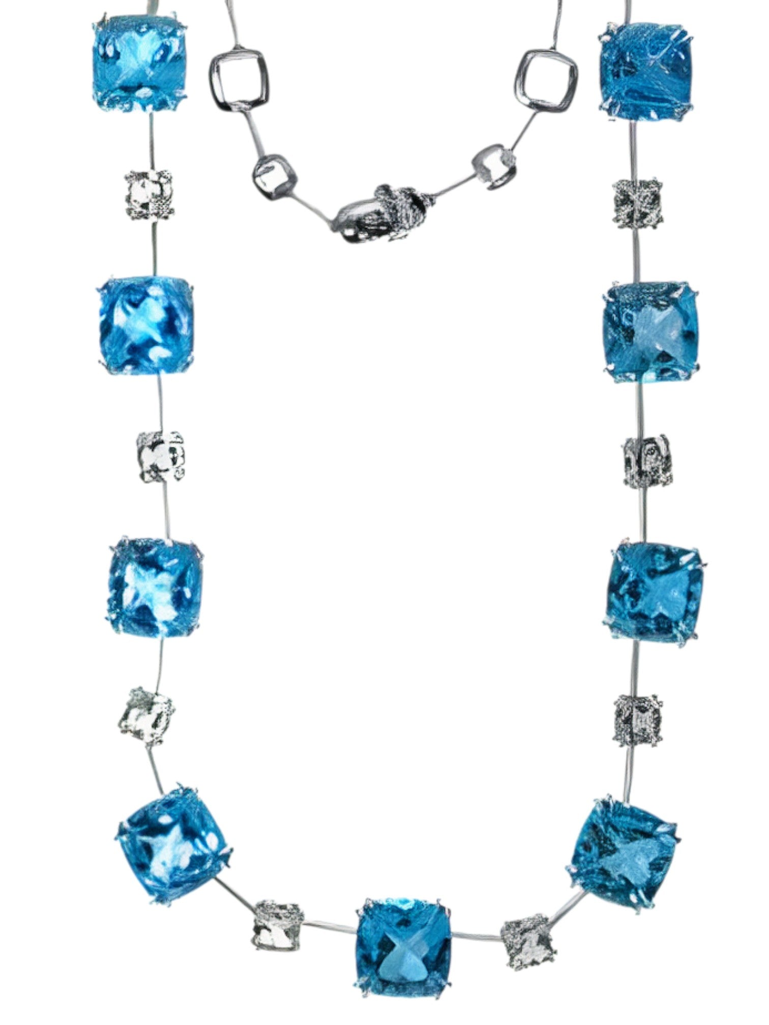 14K EFFY WG 88.40 CT White & Blue Topaz Necklace