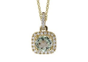 14K EFFY YG 0.75 CT Green Amethyst Halo Pendant