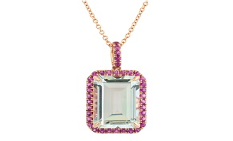 14K EFFY RG 10 CT Pink Sapphire & White Topaz Pendant