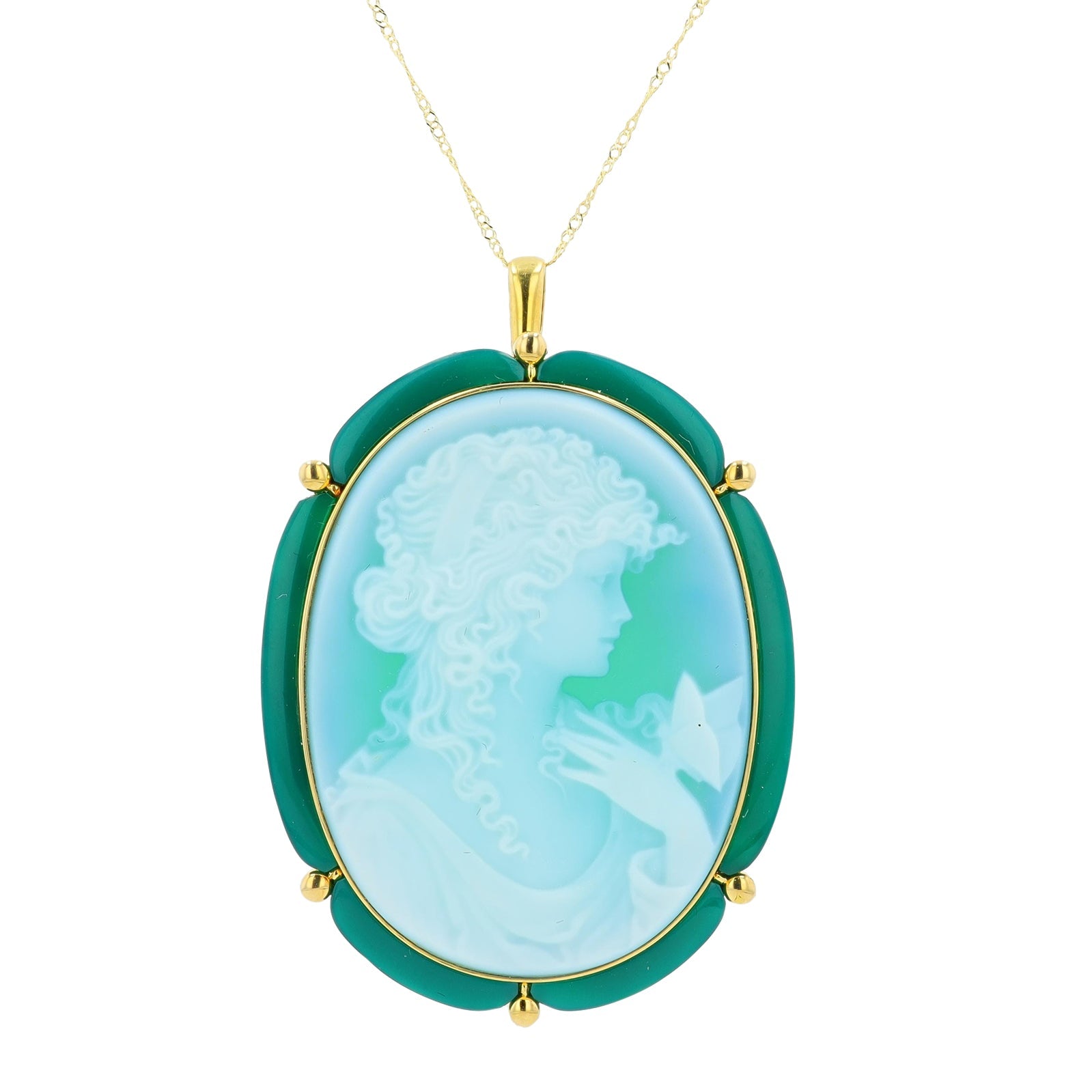 18K YG Agate & Jade Cameo Brooch