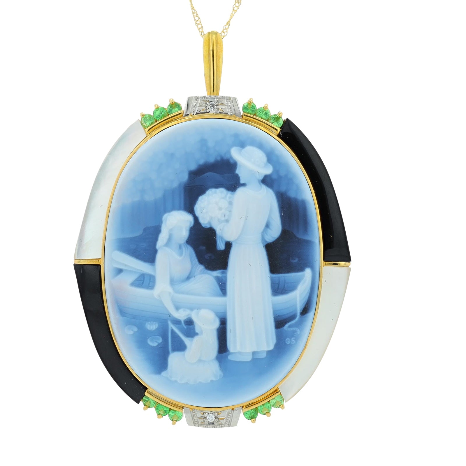 18K YG .02 CTW Diamond Cameo Pendant