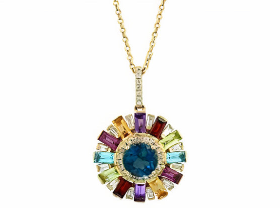 14K EFFY YG 3.00 CT Multicolor Sapphire Pendant