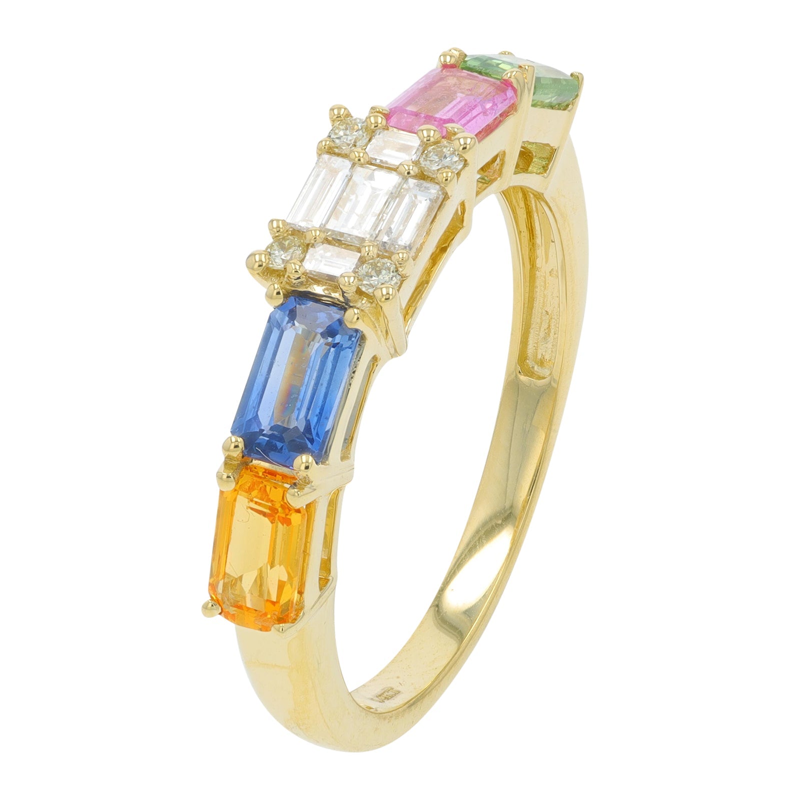 14K YG 1.28 CT Multi Sapphire Ring