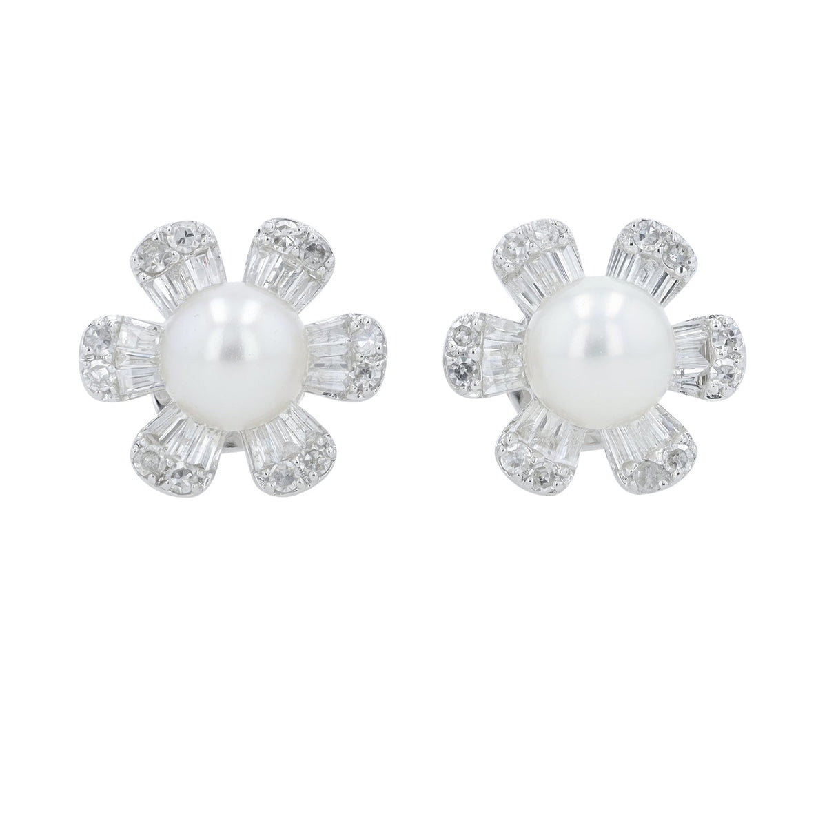 14K WG Pearl Center Flower Studs
