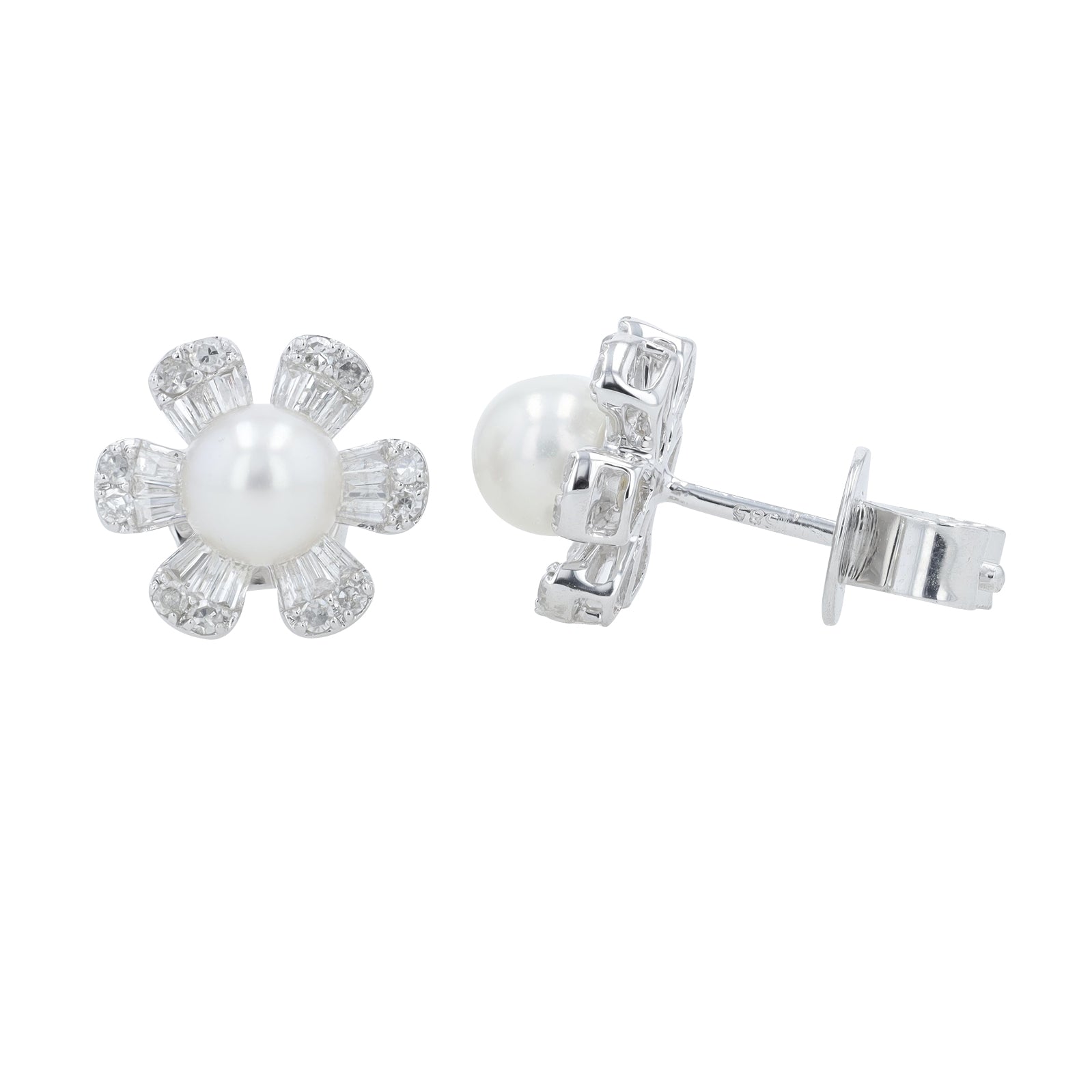 14K WG Pearl Center Flower Studs