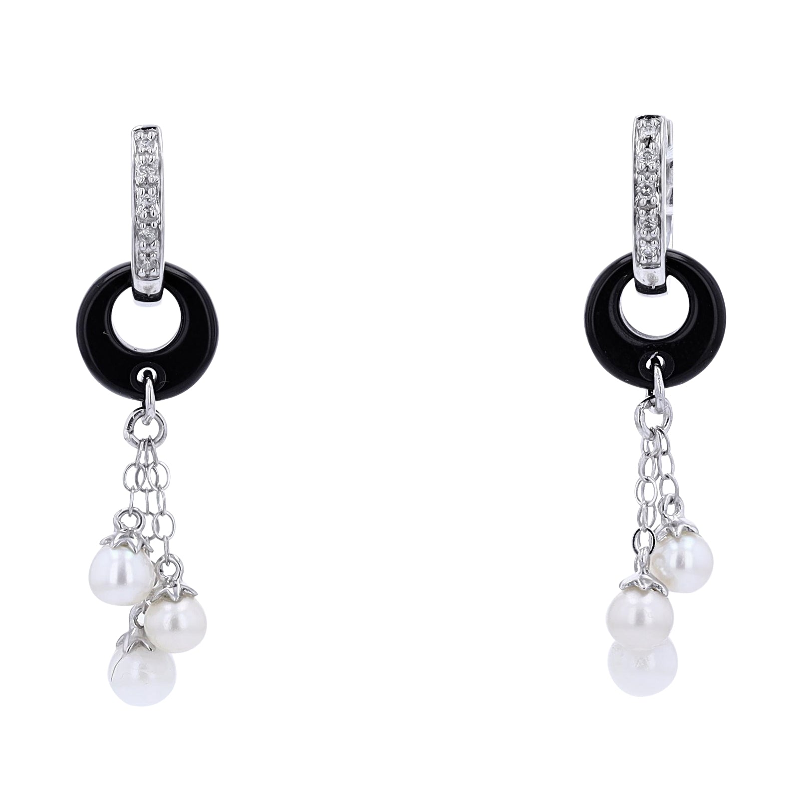 14K WG Pearl & Diamond Dangle Earrings
