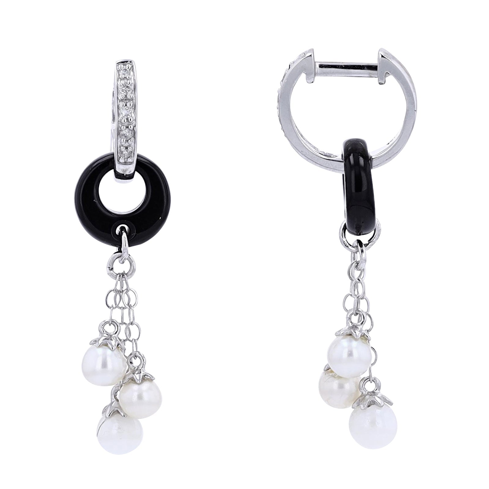 14K WG Pearl & Diamond Dangle Earrings