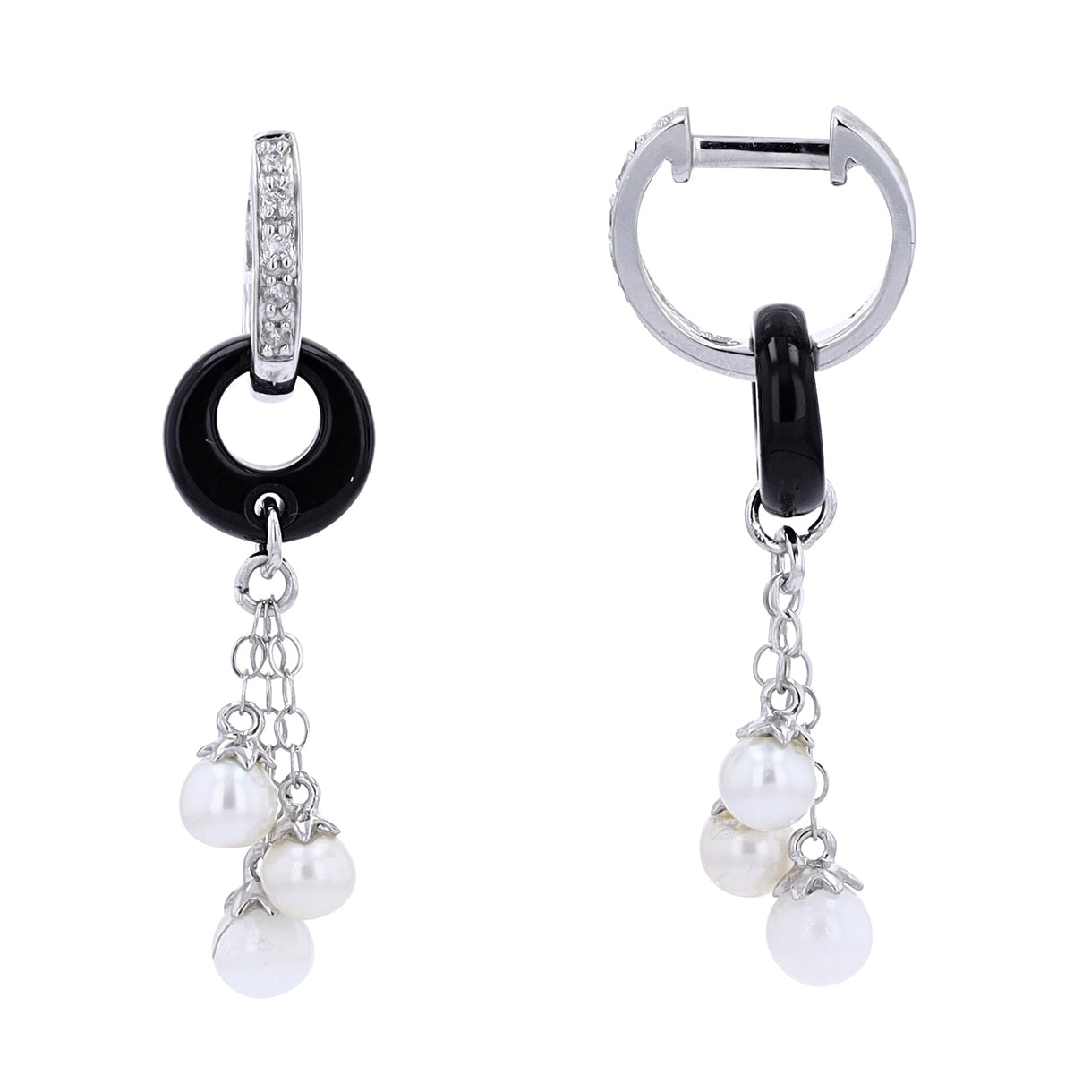 14K WG Pearl & Diamond Dangle Earrings