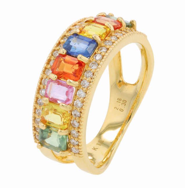 14K YG 2.18 CT Multi Sapphire Ring