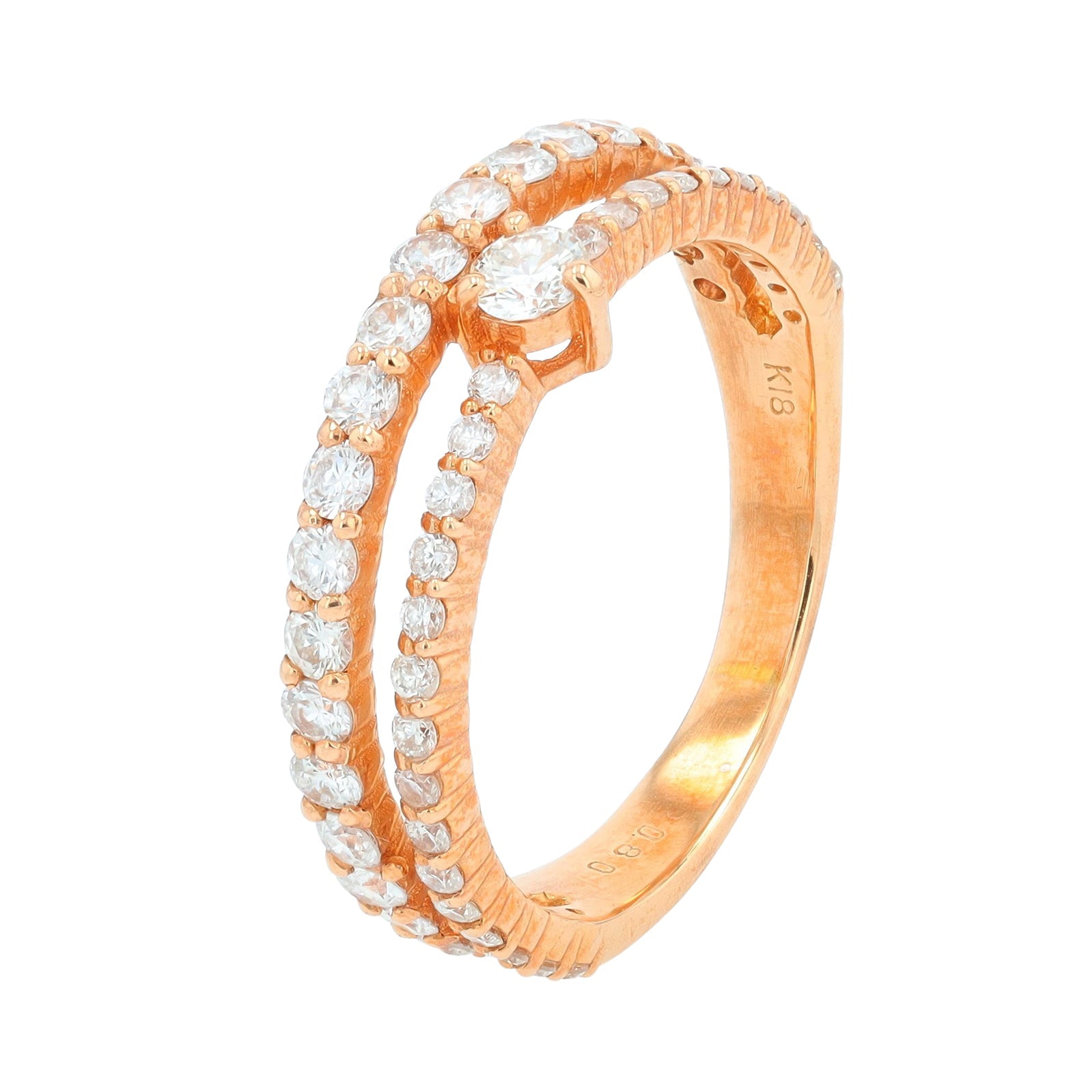18K RG 0.80 CT Diamond Two Row Band