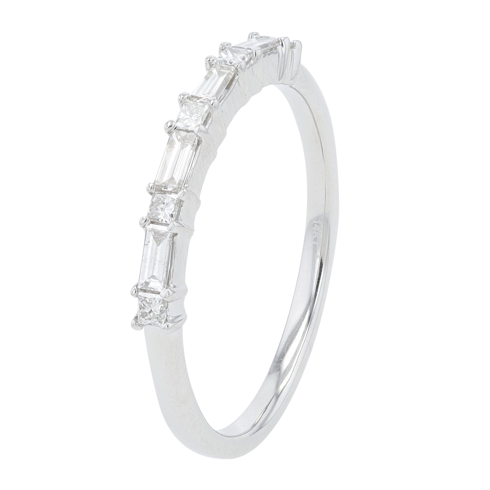 14K WG 0.31 CT Princess Cut & Baguette Diamond Band