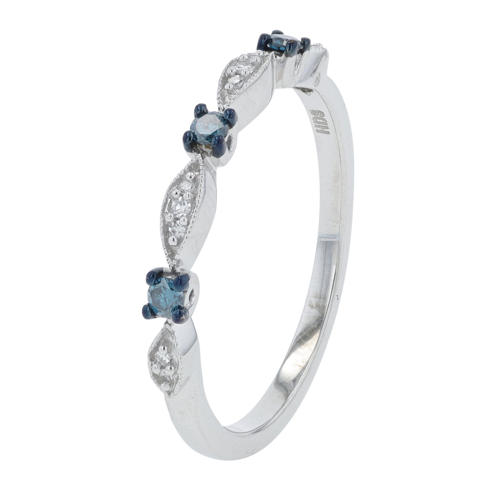 10K WG 0.15 CT White & Blue Diamond Band
