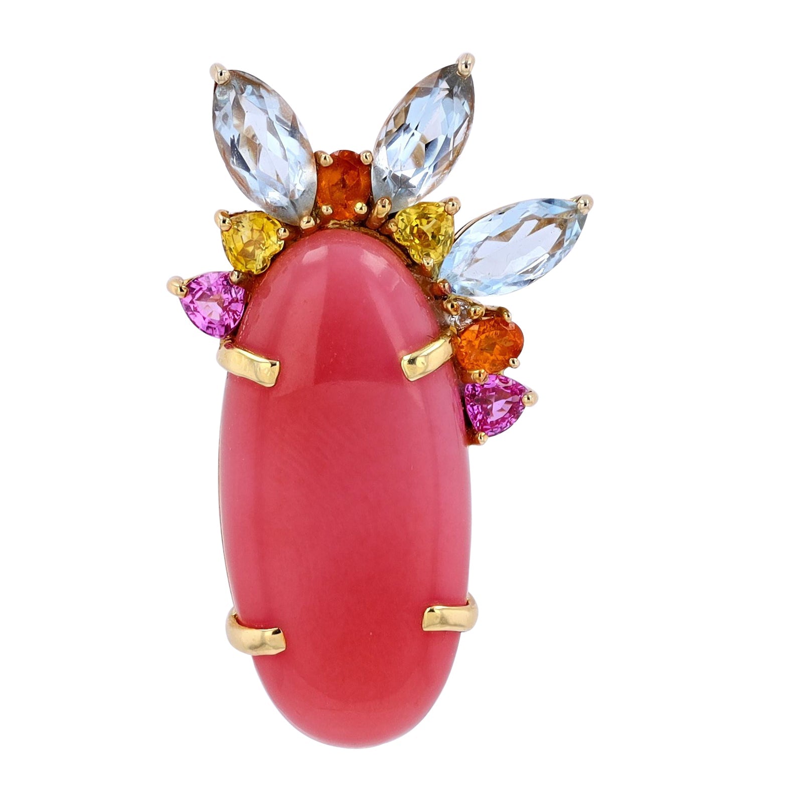 18K YG 25.01 CT Pink Opal & Multi Gemstone Brooch